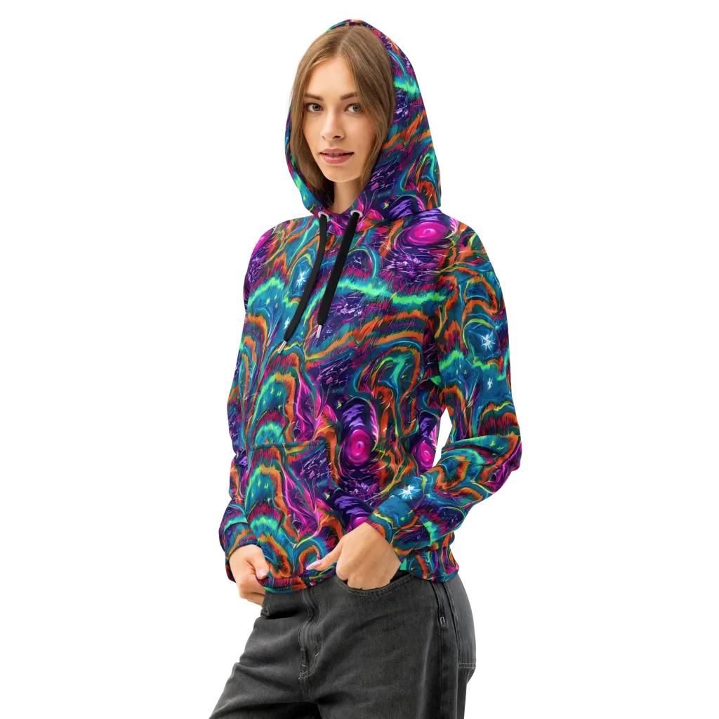 Dreamwave Bloom on Cotton Hoodie — Left Front