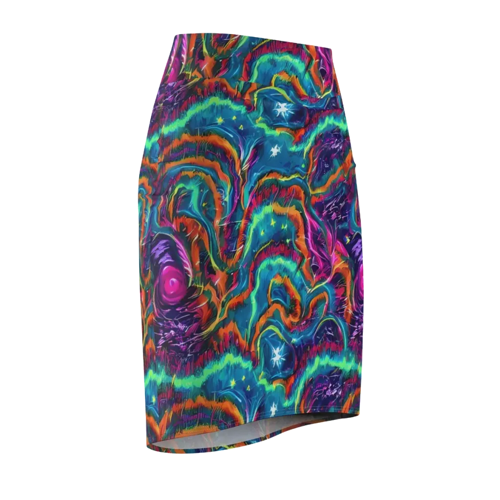 Dreamwave Bloom on Pencil Skirt — Front Side