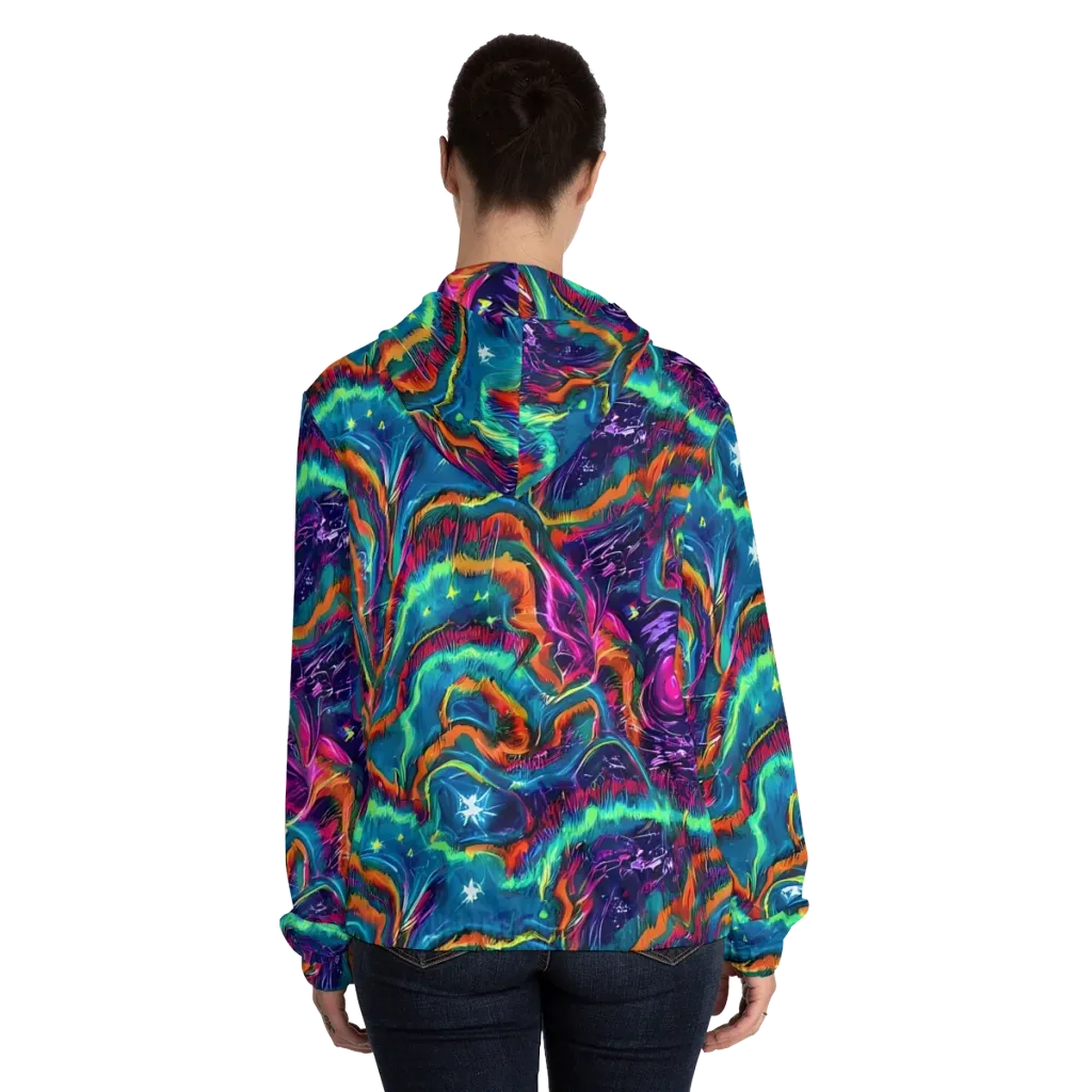 Dreamwave Bloom on Women's Full-Zip Hoodie — Back On Person