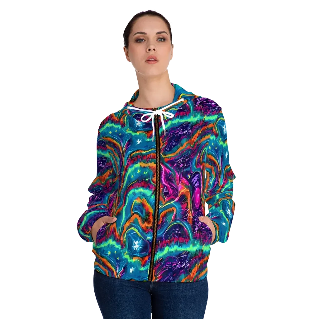 Dreamwave Bloom on Women's Full-Zip Hoodie — Front On Person