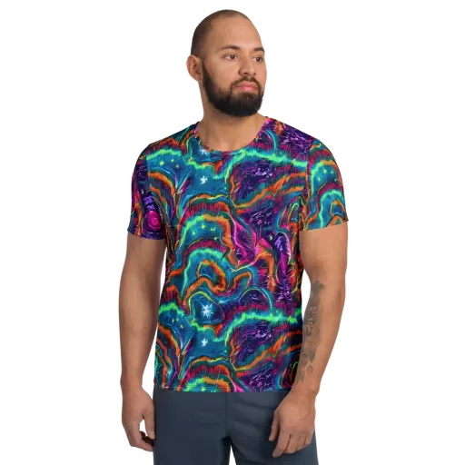 Dreamwave Bloom on a Men's Athletic T-Shirt
