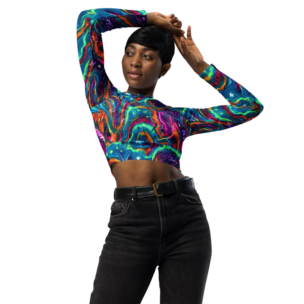 Dreamwave Bloom on Long Sleeve Crop Top — Front