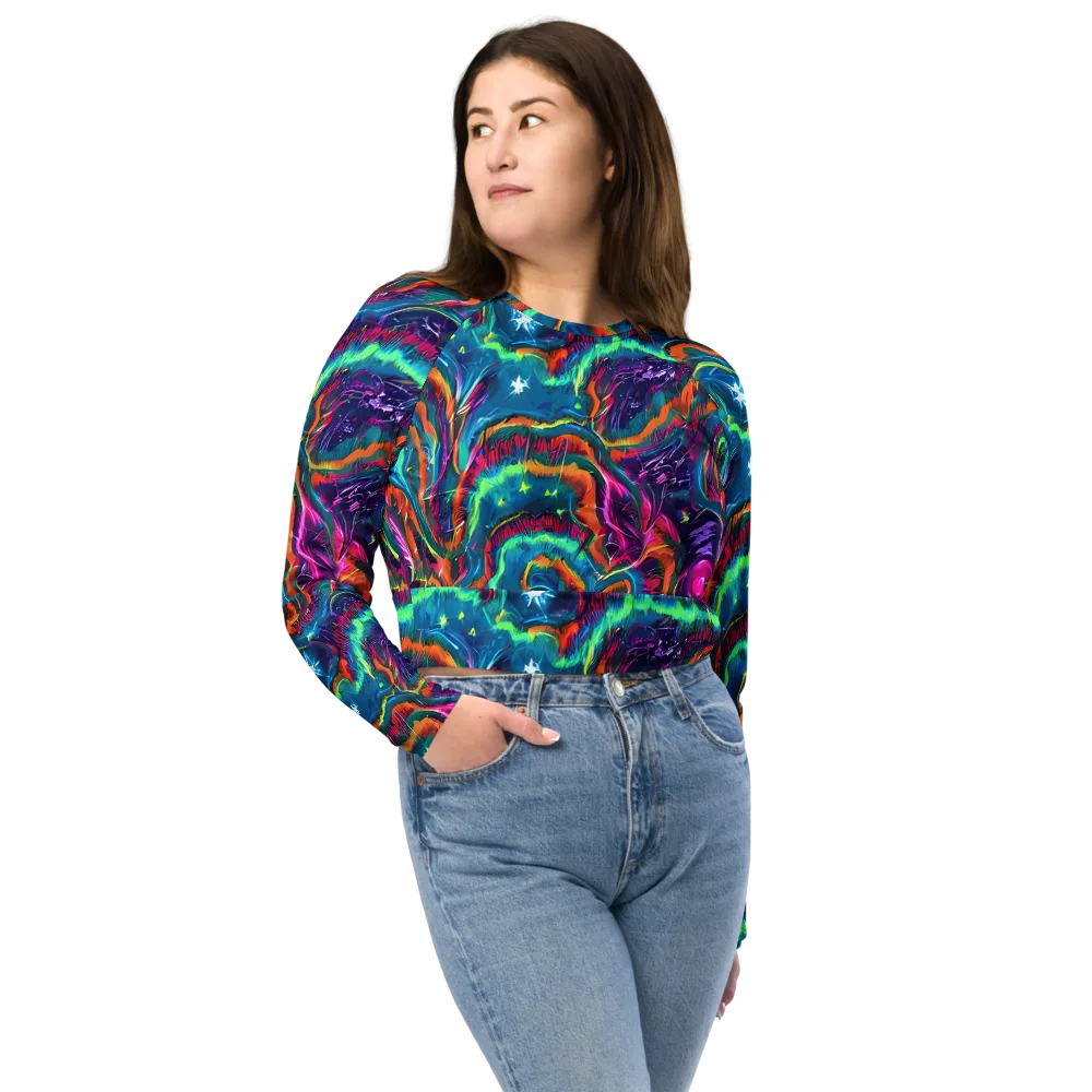 Dreamwave Bloom on Long Sleeve Crop Top — Front
