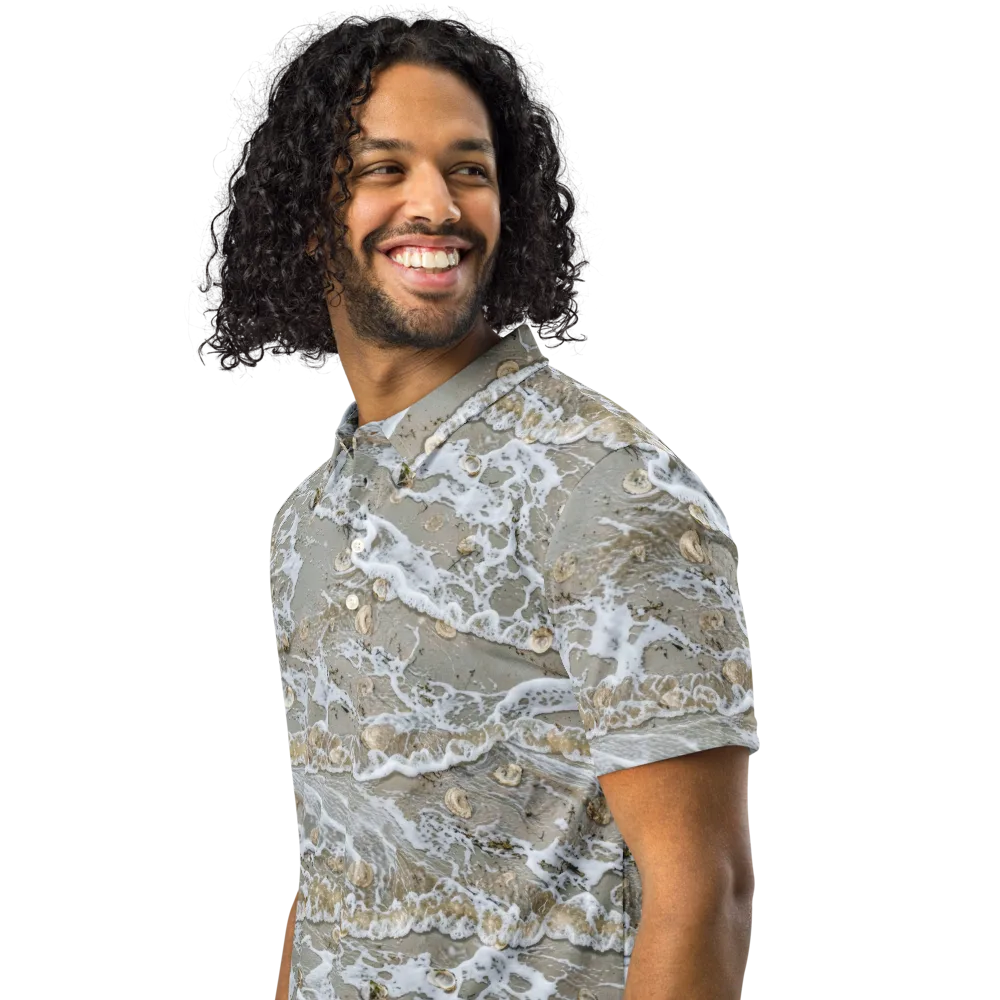 Tidal Shells on Men's Slim Fit Polo Shirt — Left Front