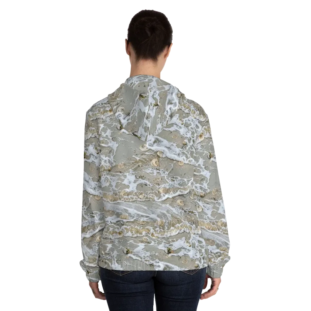 Tidal Shells on Women's Full-Zip Hoodie — Back On Person