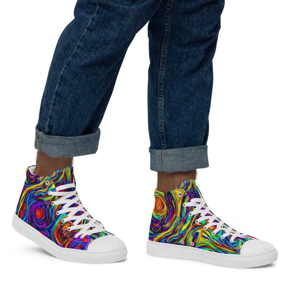 Technicolor Tempest on Men's High Top Canvas Shoes — Right