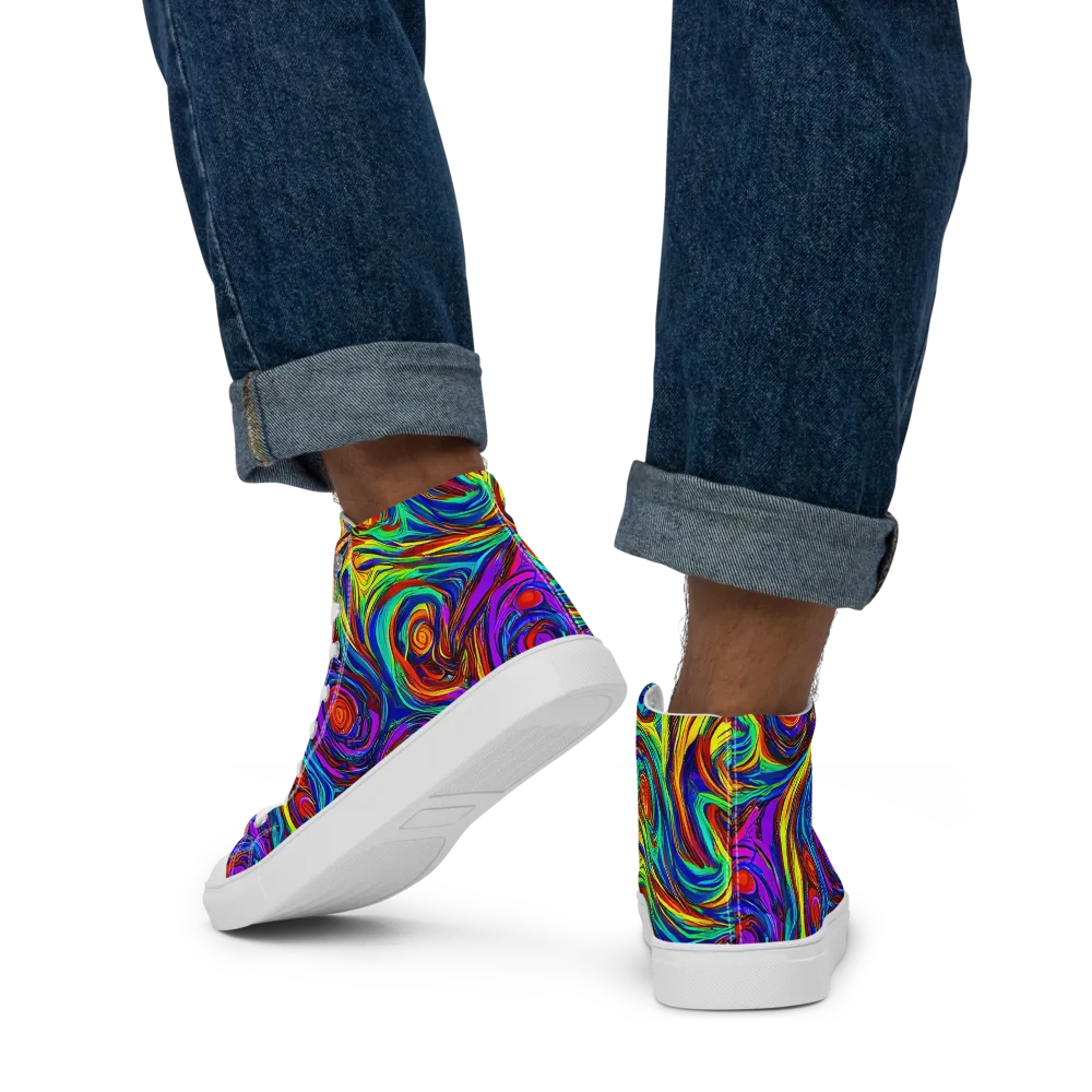 Technicolor Tempest on Men's High Top Canvas Shoes — Back