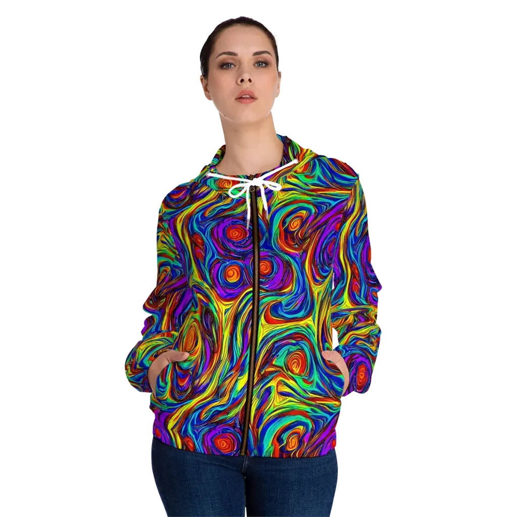Technicolor Tempest on Women's Full-Zip Hoodie — Front On Person