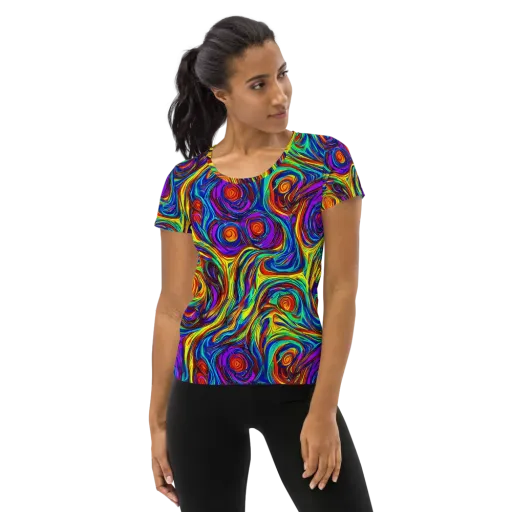 Technicolor Tempest on a Women's Athletic T-Shirt