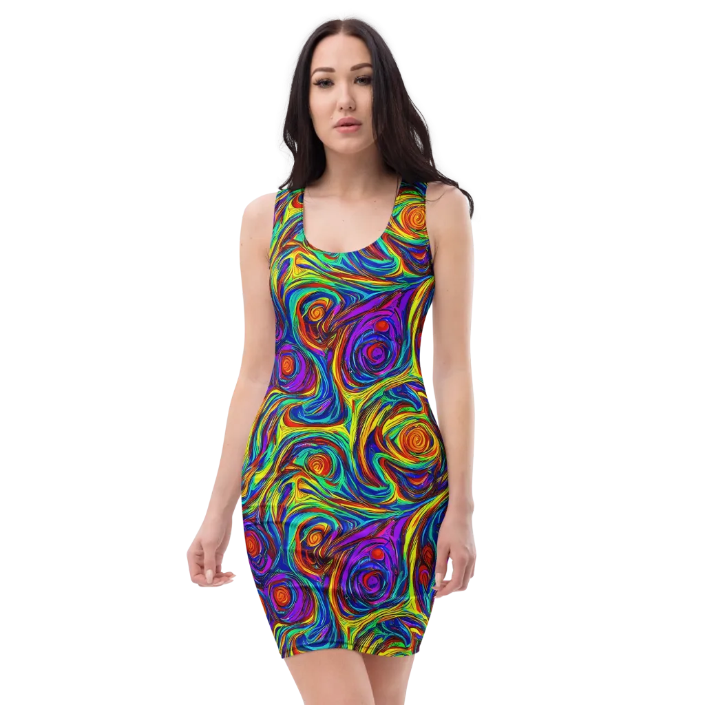 Technicolor Tempest on Bodycon Dress — Front