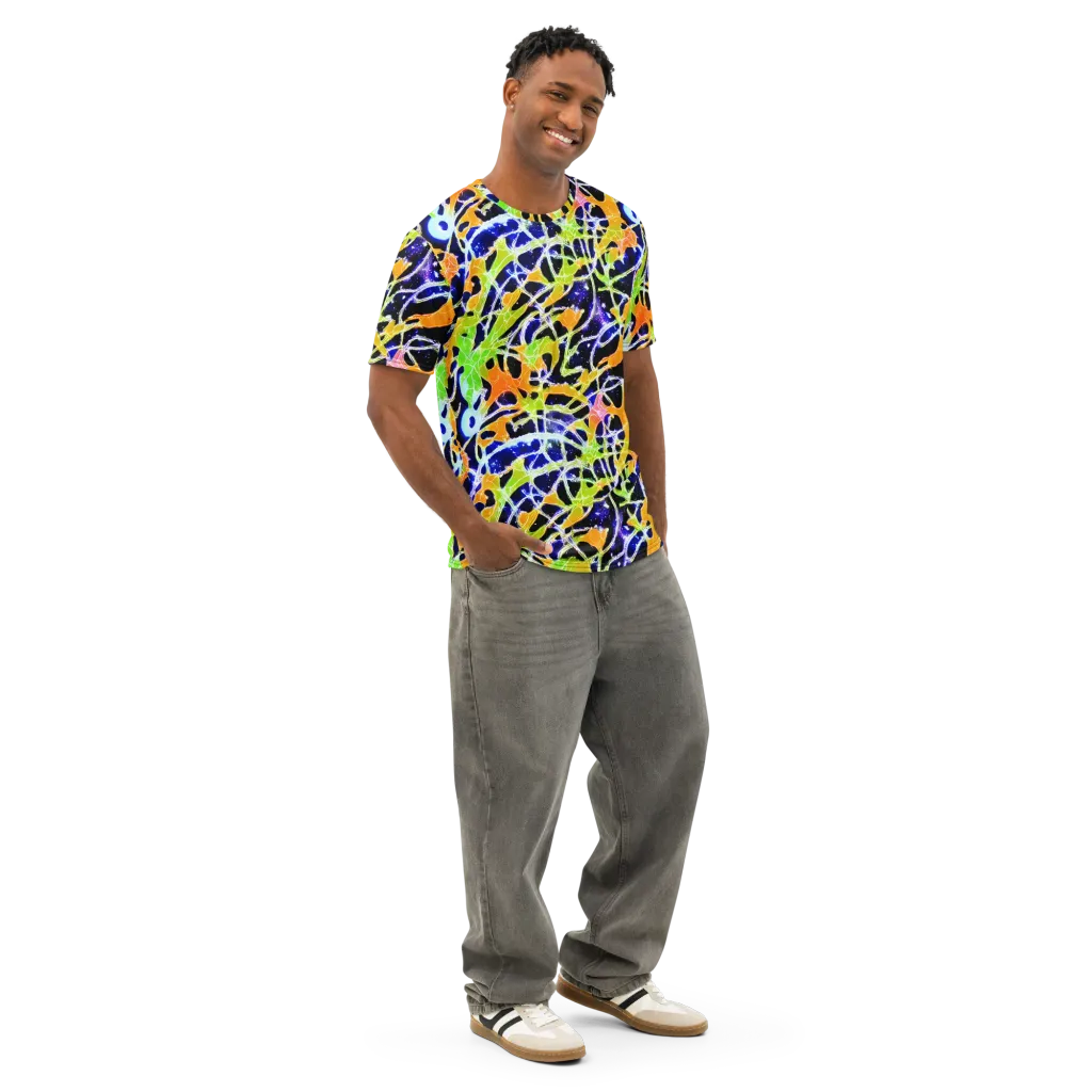 Cosmic Tangent on Men's Cotton Crew Neck T-Shirt — Right Front