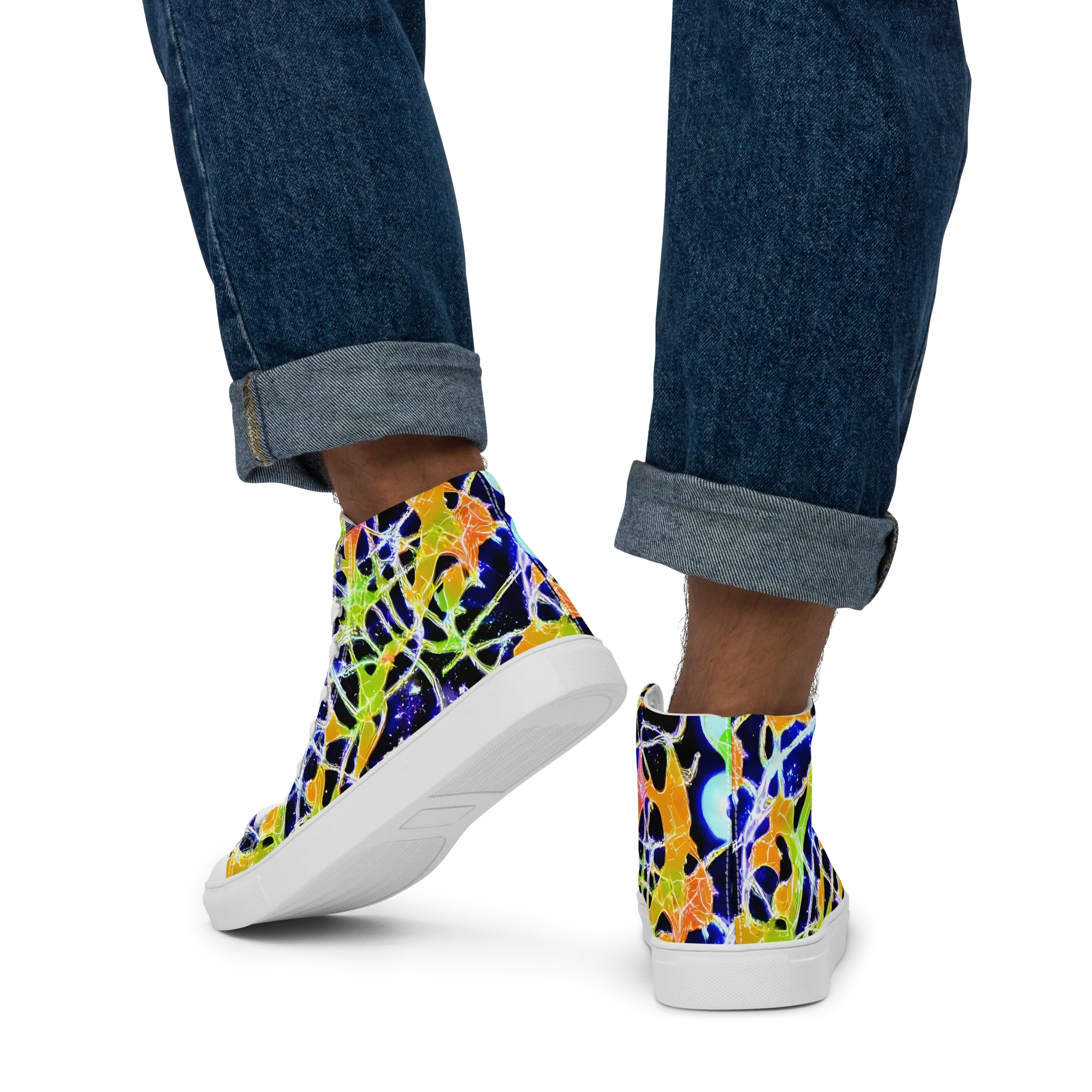 Cosmic Tangent on Men's High Top Canvas Shoes — Back
