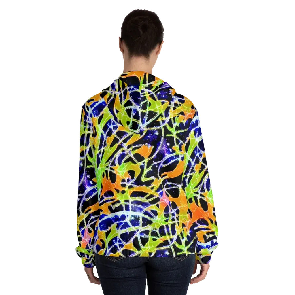 Cosmic Tangent on Women's Full-Zip Hoodie — Back On Person
