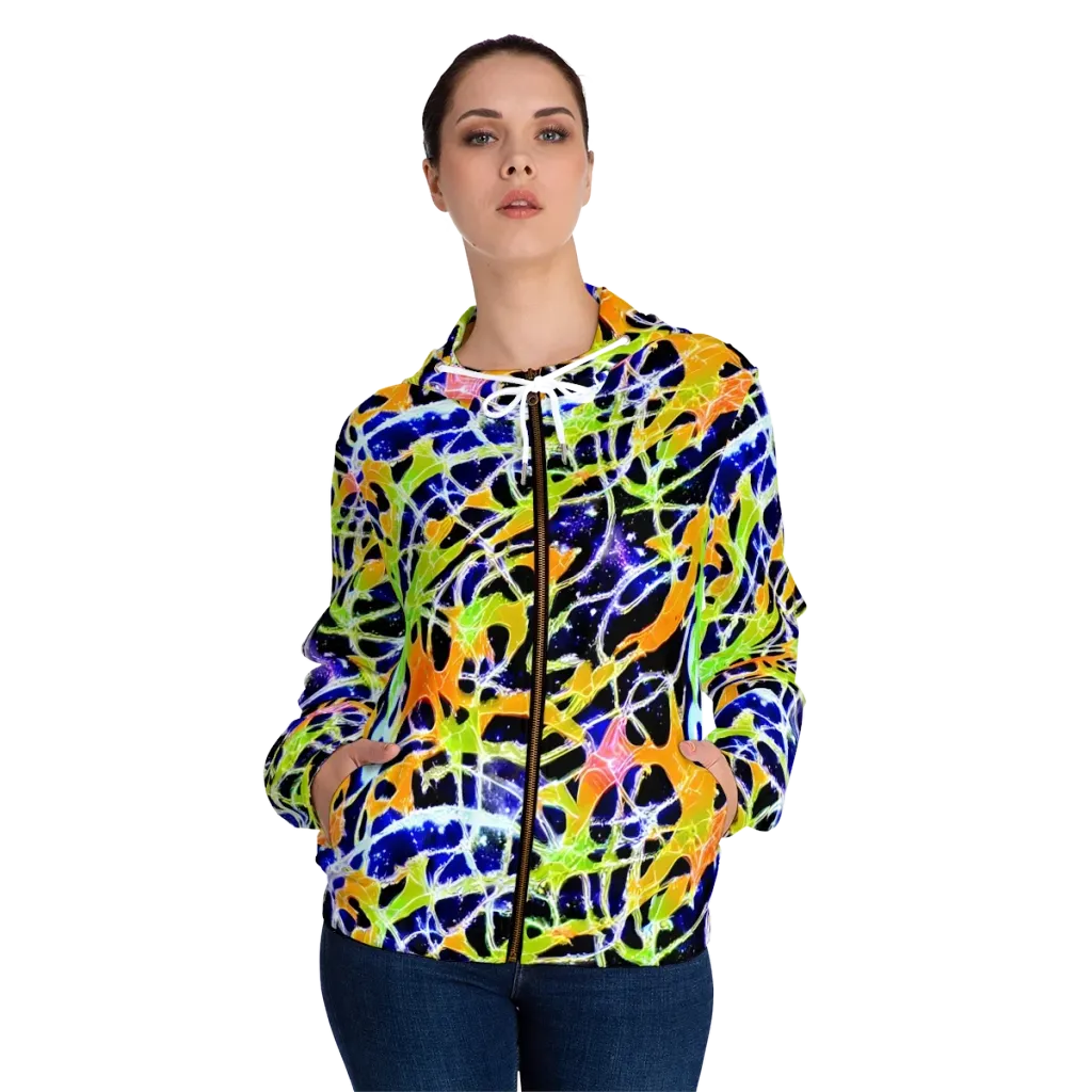 Cosmic Tangent on Women's Full-Zip Hoodie — Front On Person