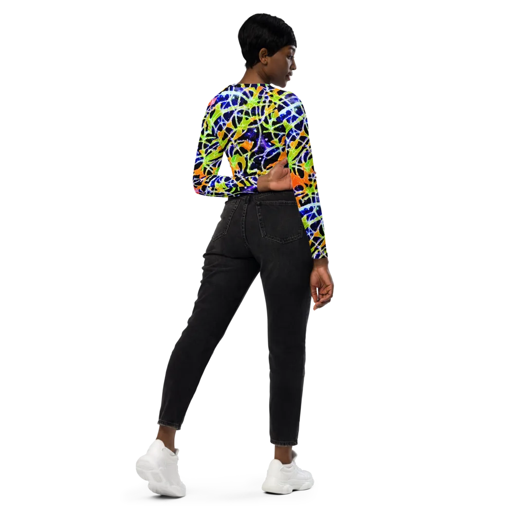 Cosmic Tangent on Long Sleeve Crop Top — Right Back