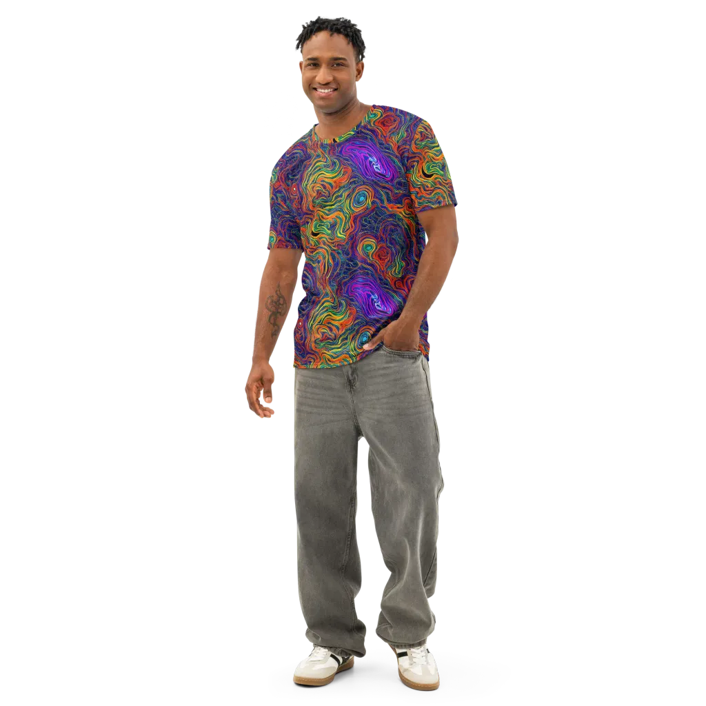 Neon Contours on Men's Cotton Crew Neck T-Shirt — Front