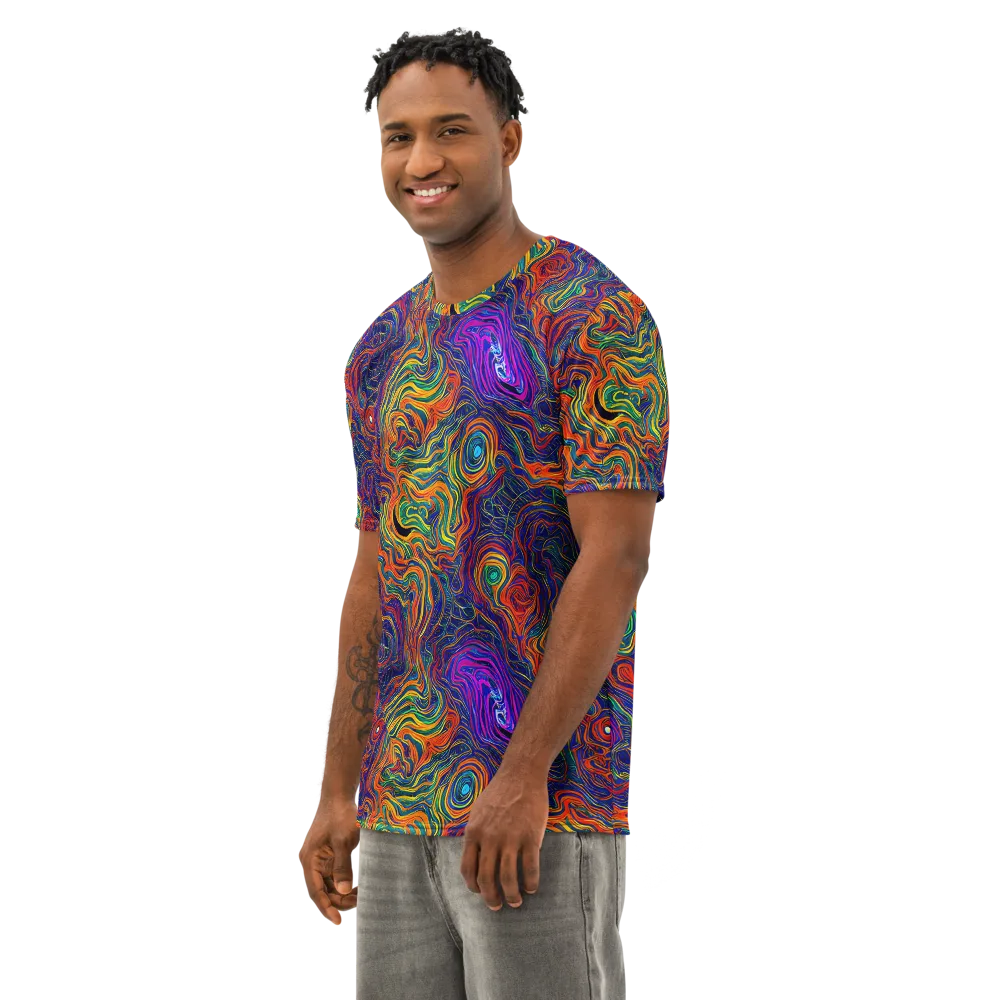 Neon Contours on Men's Cotton Crew Neck T-Shirt — Left Front