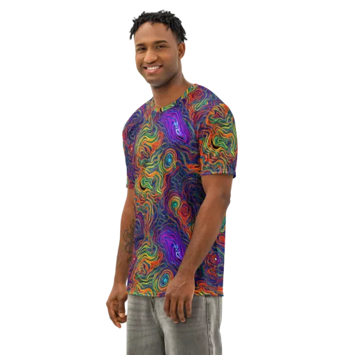 Neon Contours on a Men's Cotton Crew Neck T-Shirt