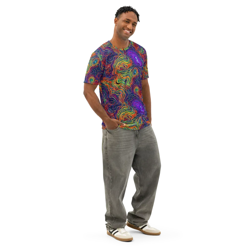 Neon Contours on Men's Cotton Crew Neck T-Shirt — Right Front