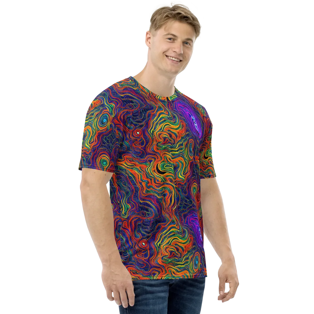 Neon Contours on Men's Crew Neck T-Shirt — Right