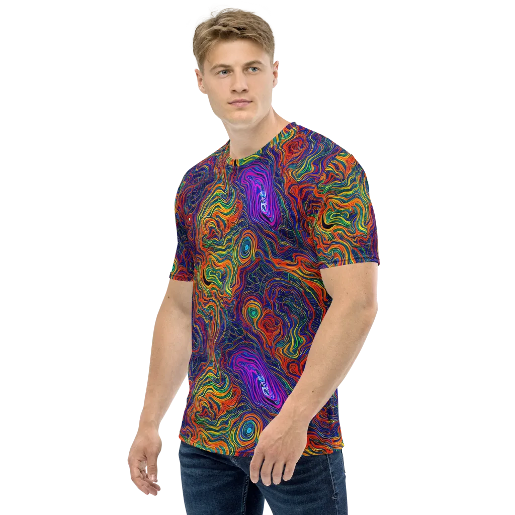 Neon Contours on Men's Crew Neck T-Shirt — Left