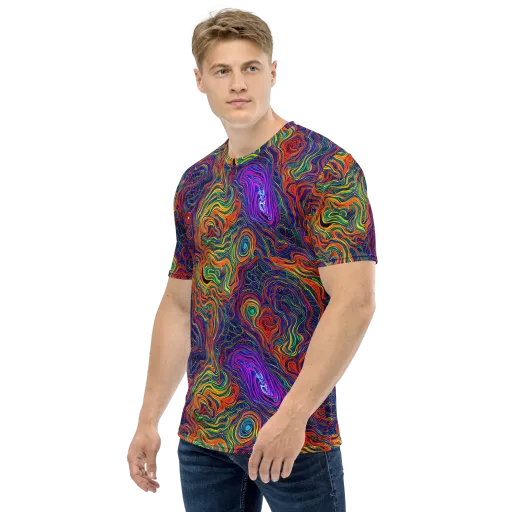 Neon Contours on a Men's Crew Neck T-Shirt