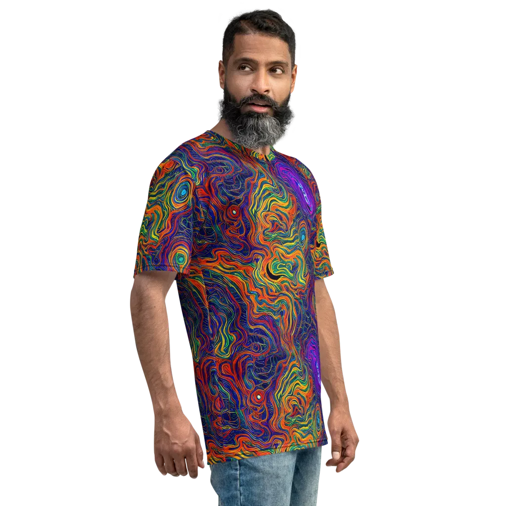 Neon Contours on Men's Crew Neck T-Shirt — Right