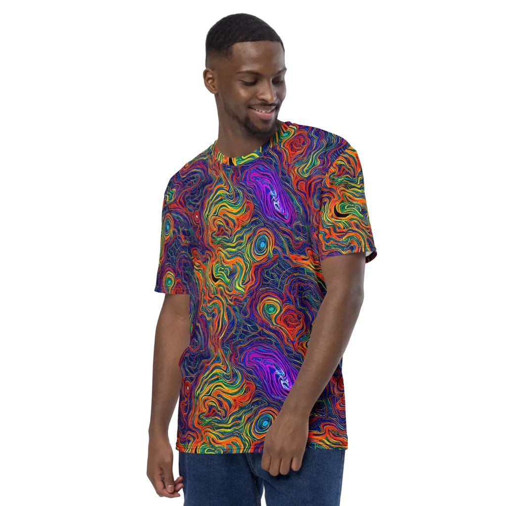 Neon Contours on Men's Crew Neck T-Shirt — Left