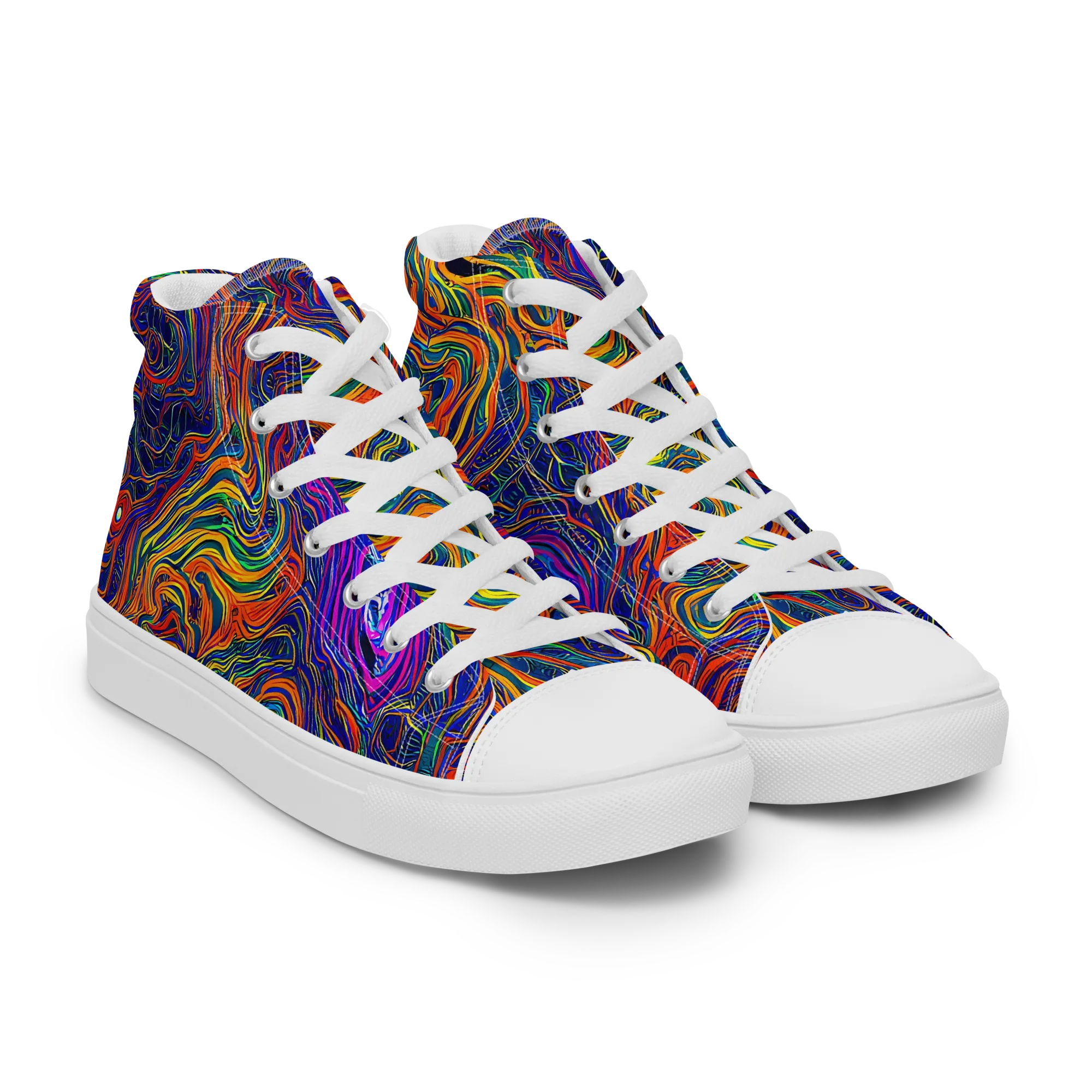 Neon Contours on Men's High Top Canvas Shoes — Right Front