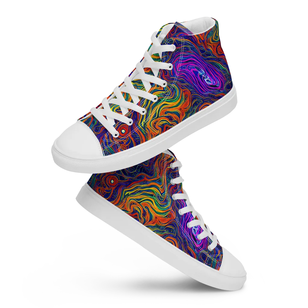 Neon Contours on Men's High Top Canvas Shoes — Front