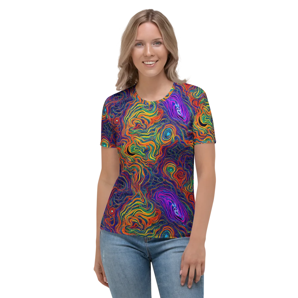 Neon Contours on Women's Crew Neck T-Shirt — Front
