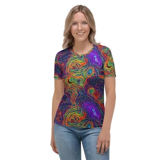 Neon Contours on a Women's Crew Neck T-Shirt