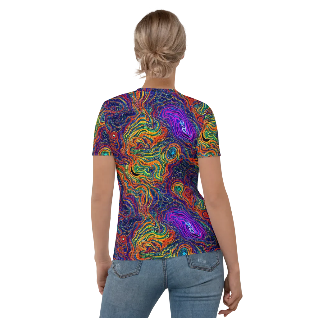 Neon Contours on Women's Crew Neck T-Shirt — Back