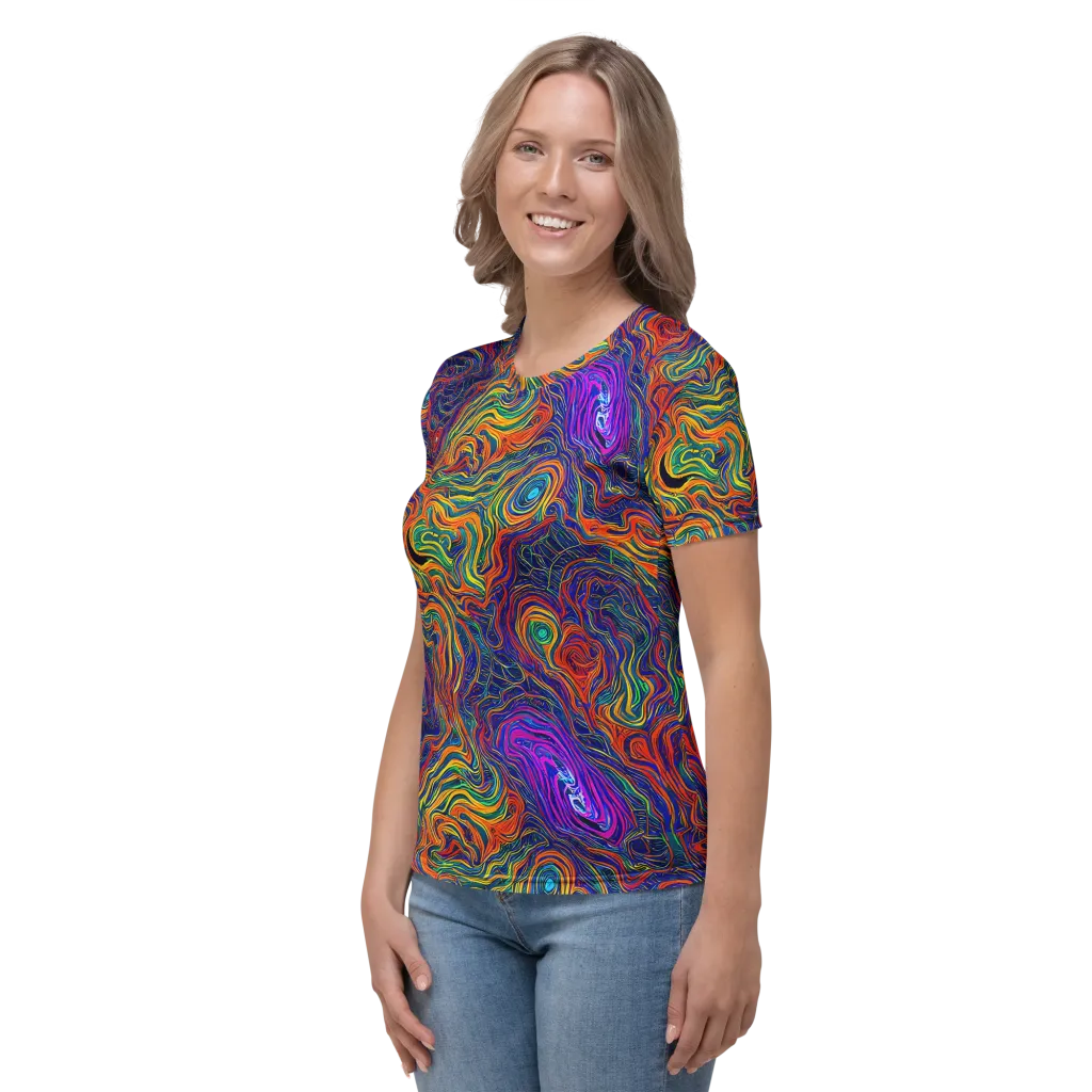 Neon Contours on Women's Crew Neck T-Shirt — Left