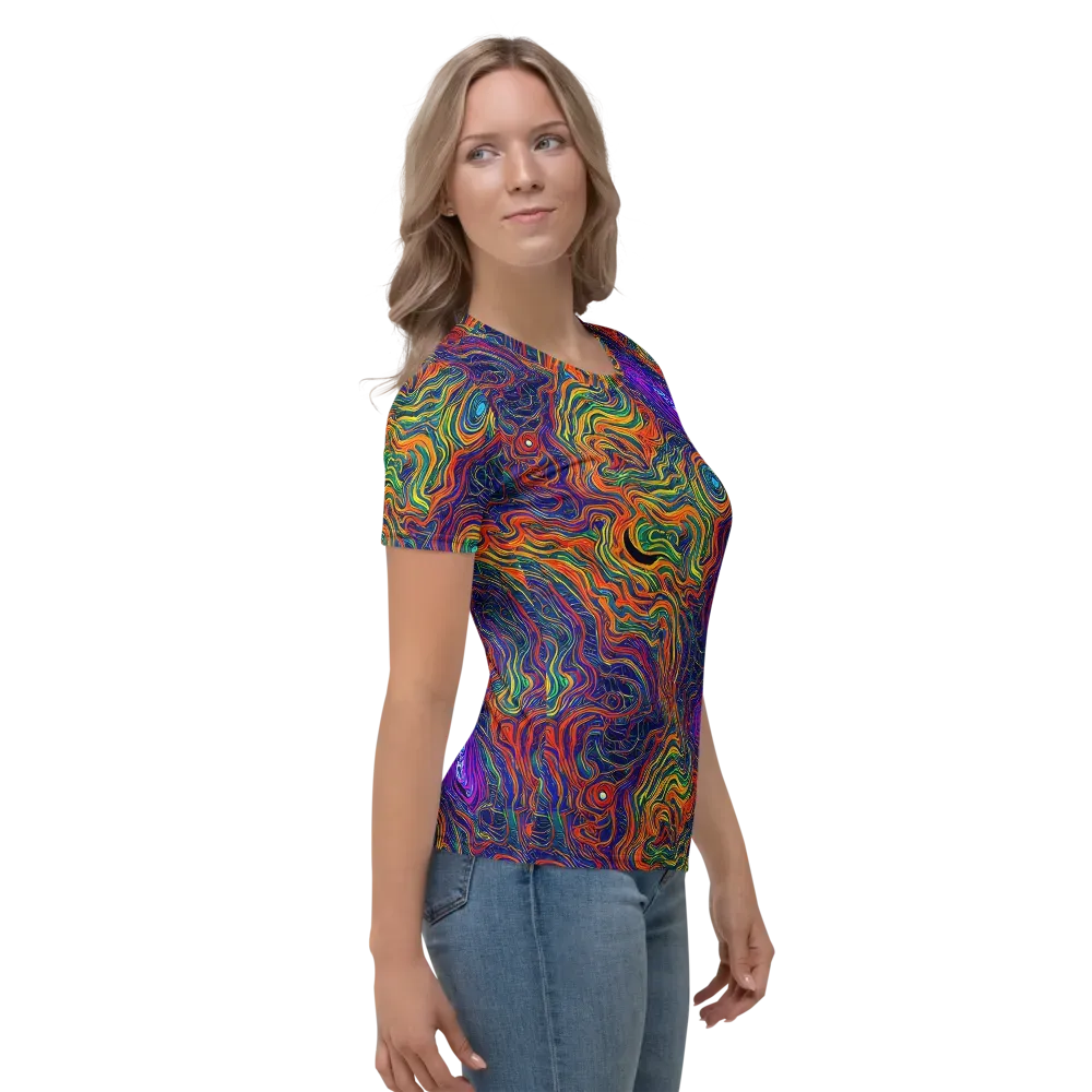 Neon Contours on Women's Crew Neck T-Shirt — Right