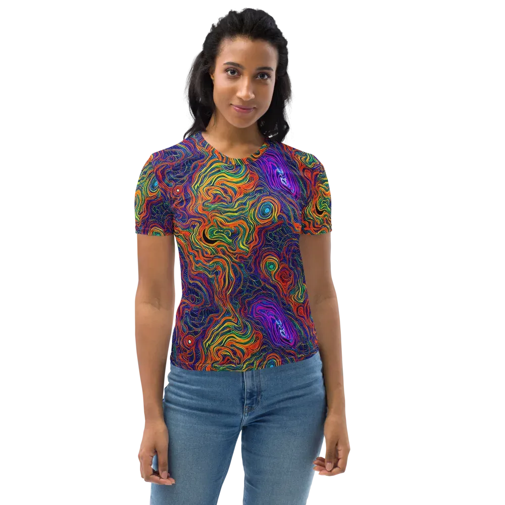Neon Contours on Women's Crew Neck T-Shirt — Front