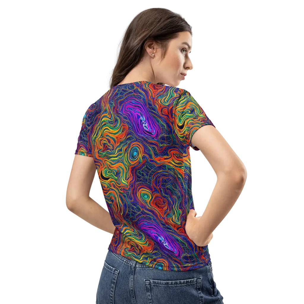 Neon Contours on Women's Crew Neck T-Shirt — Back