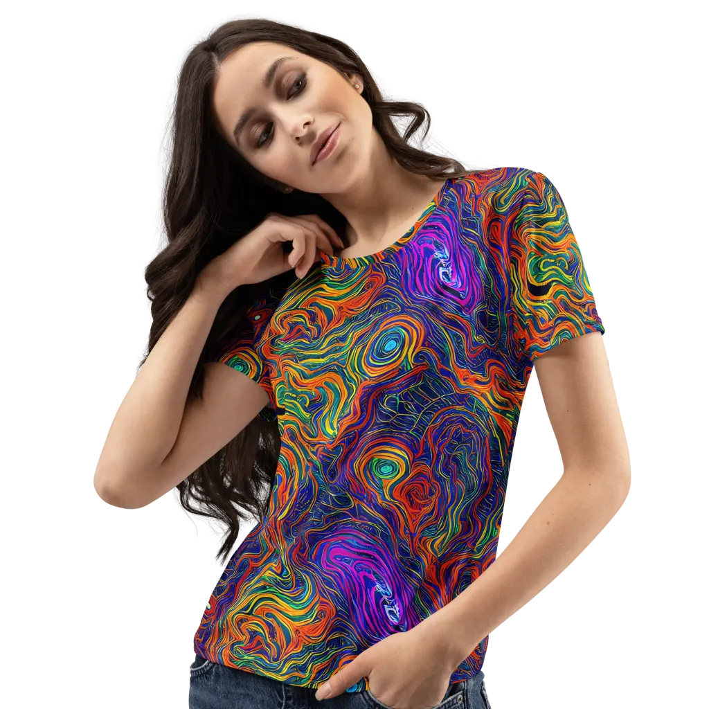Neon Contours on Women's Crew Neck T-Shirt — Left Front