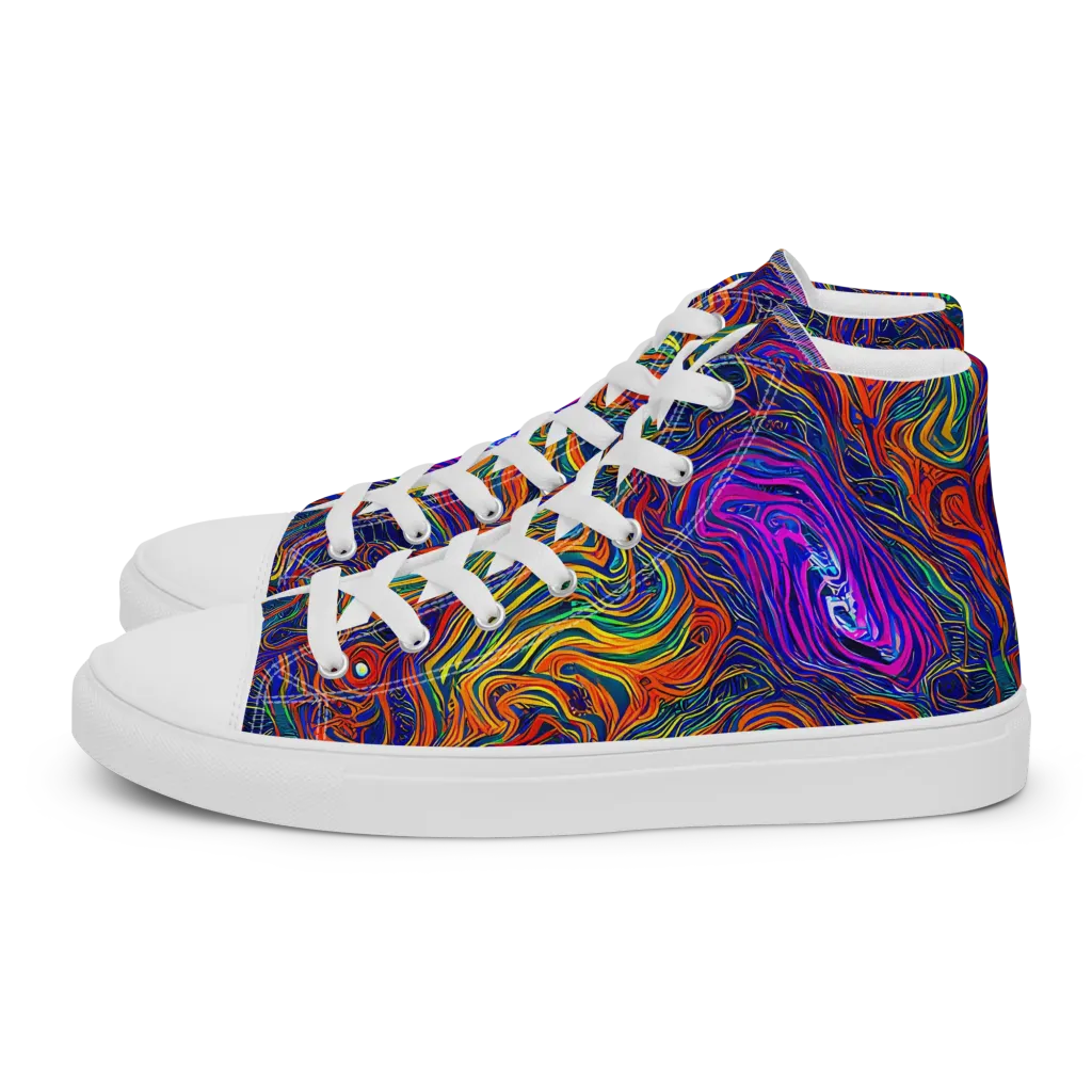 Neon Contours on Women's High Top Canvas Shoes — Left