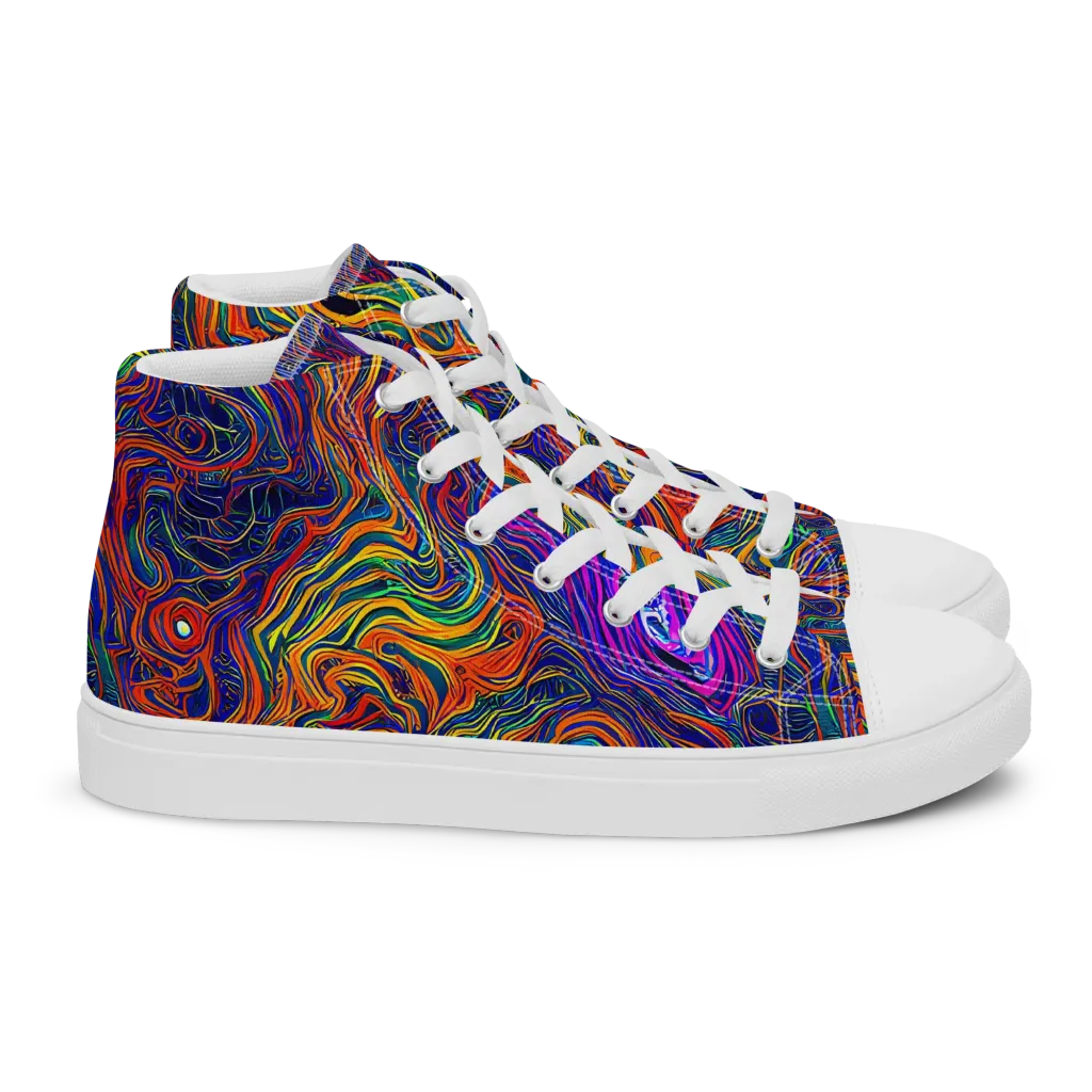 Neon Contours on Women's High Top Canvas Shoes — Right