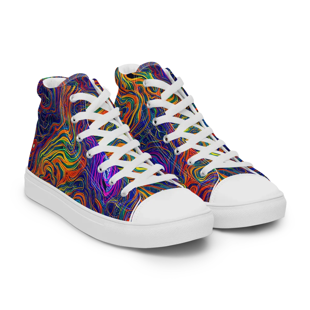 Neon Contours on Women's High Top Canvas Shoes — Right Front
