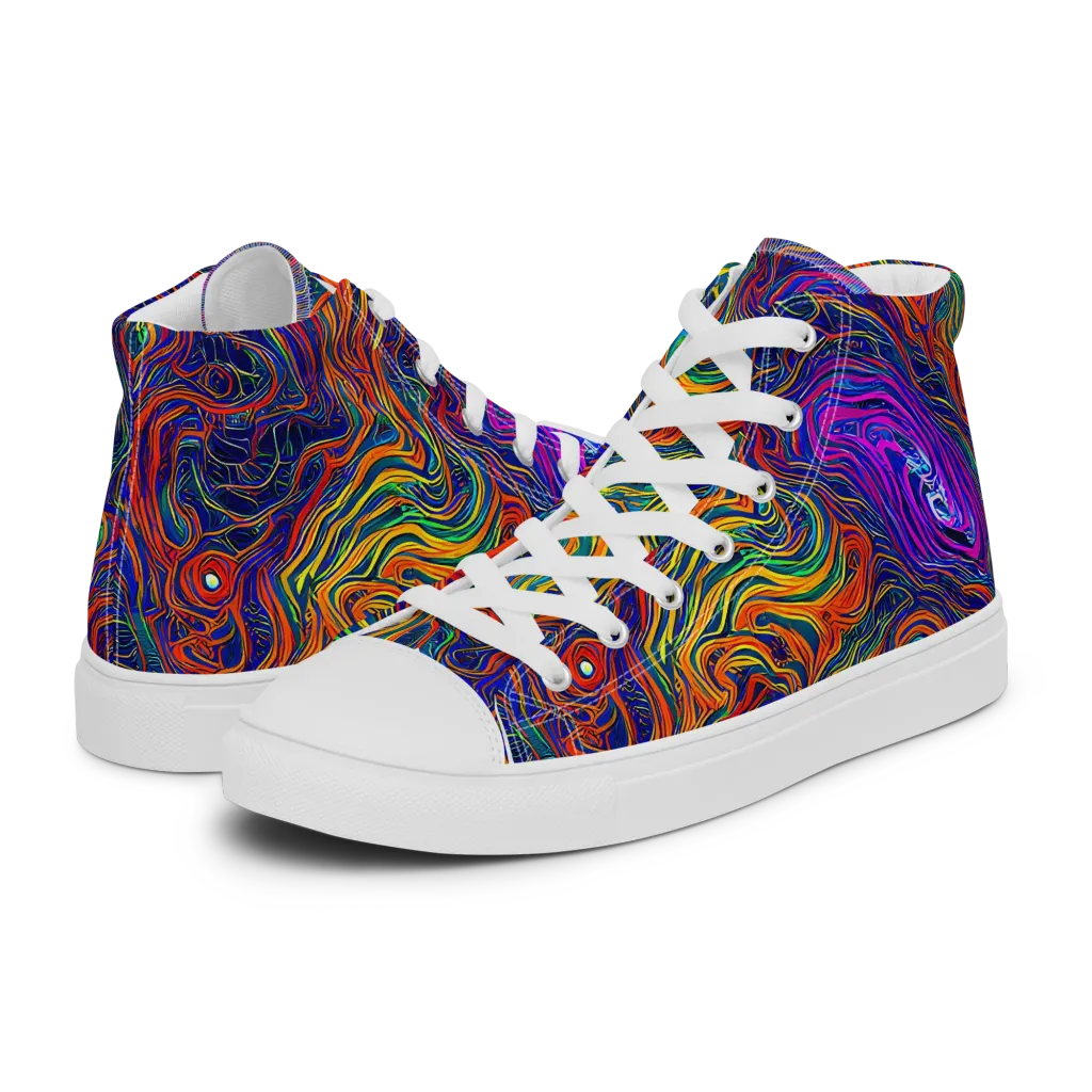 Neon Contours on Women's High Top Canvas Shoes — Left