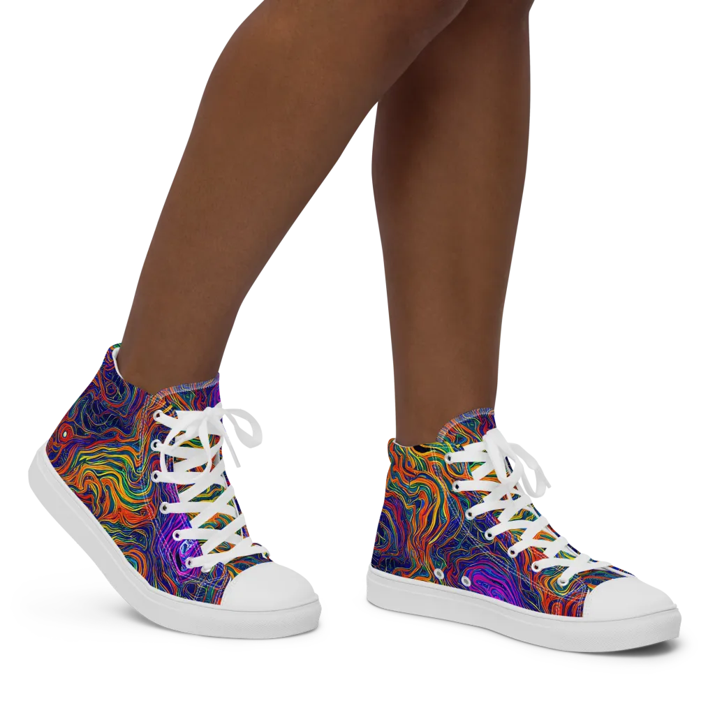Neon Contours on Women's High Top Canvas Shoes — Right