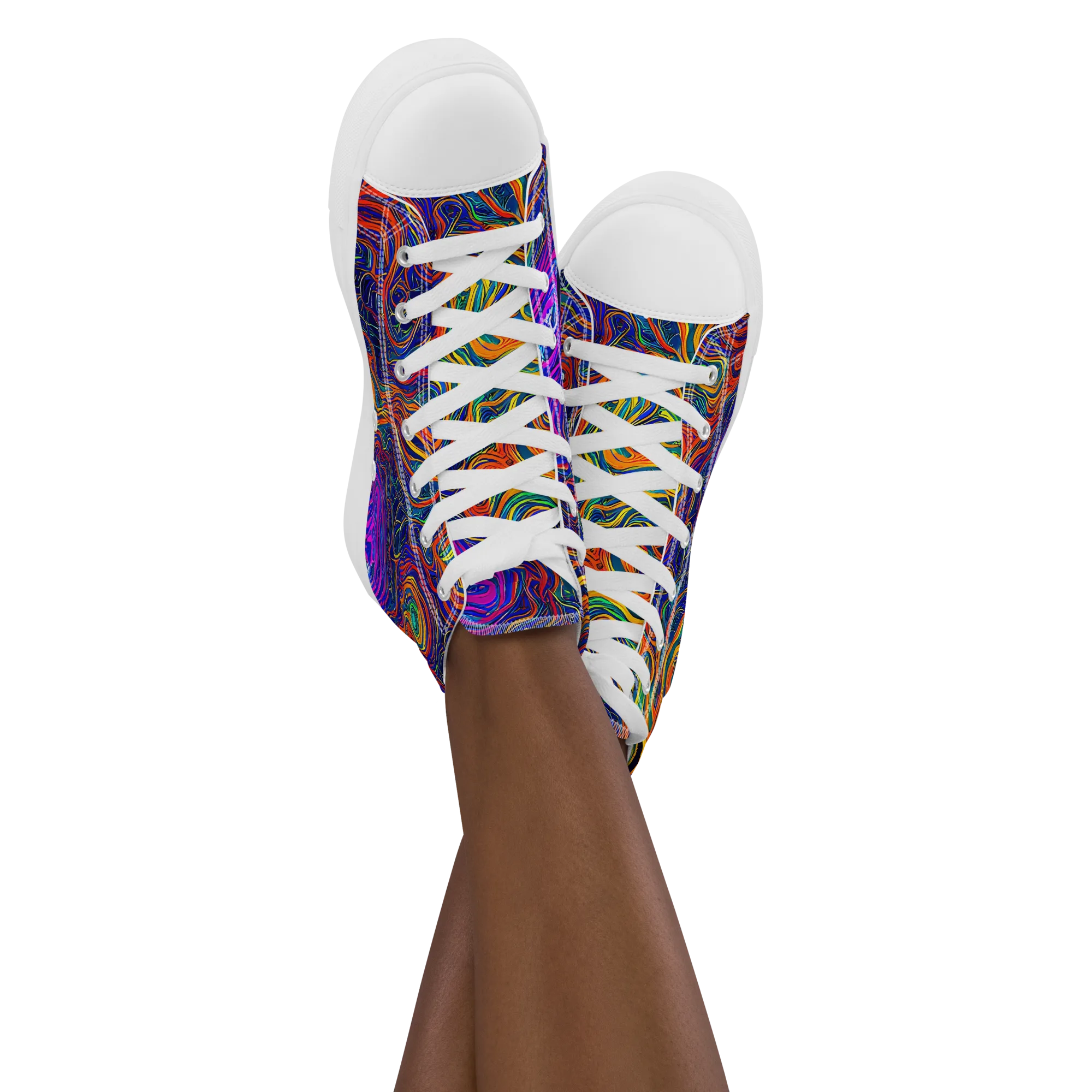 Neon Contours on Women's High Top Canvas Shoes — Front