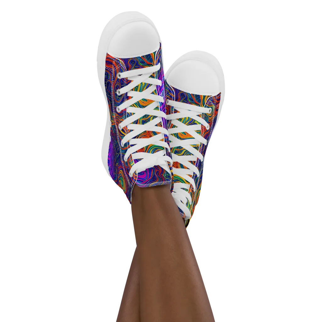 Neon Contours on Women's High Top Canvas Shoes — Front