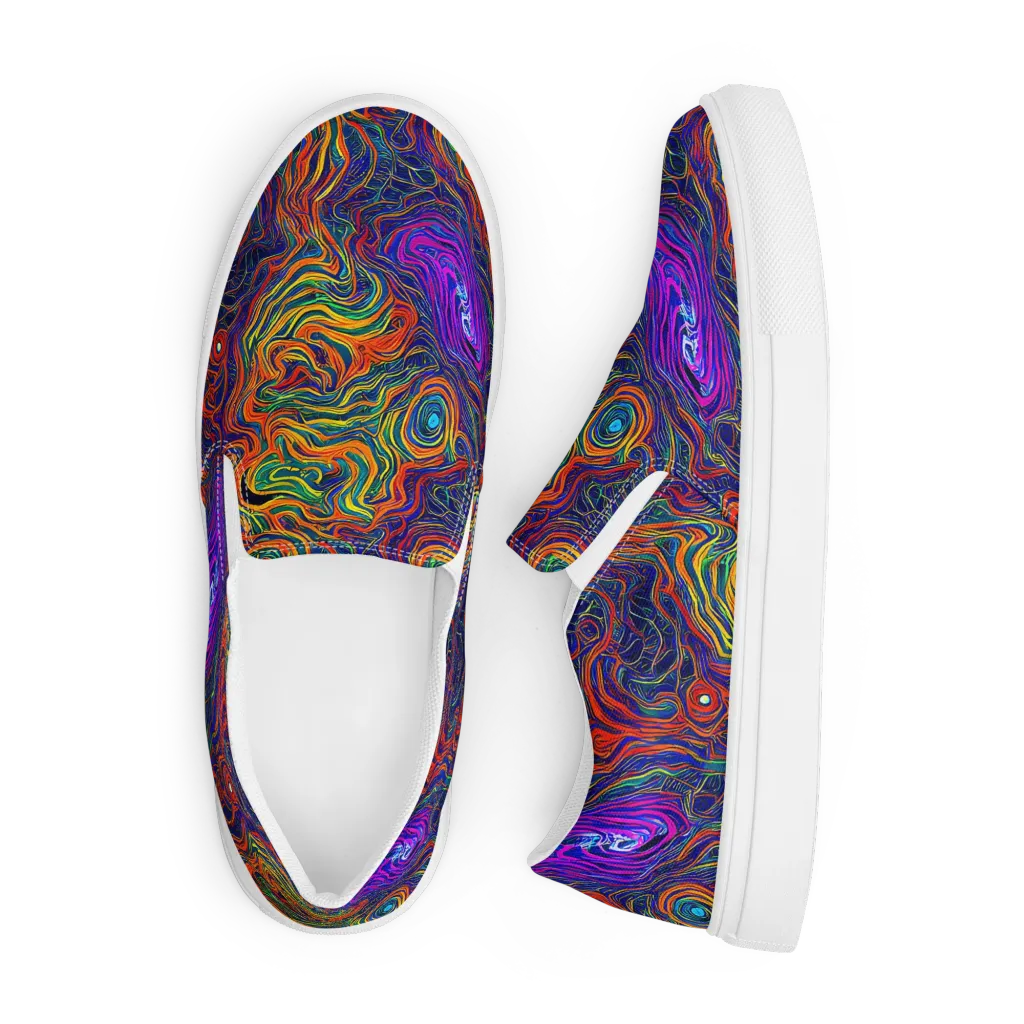 Neon Contours on Men's Slip-On Canvas Shoes — Front