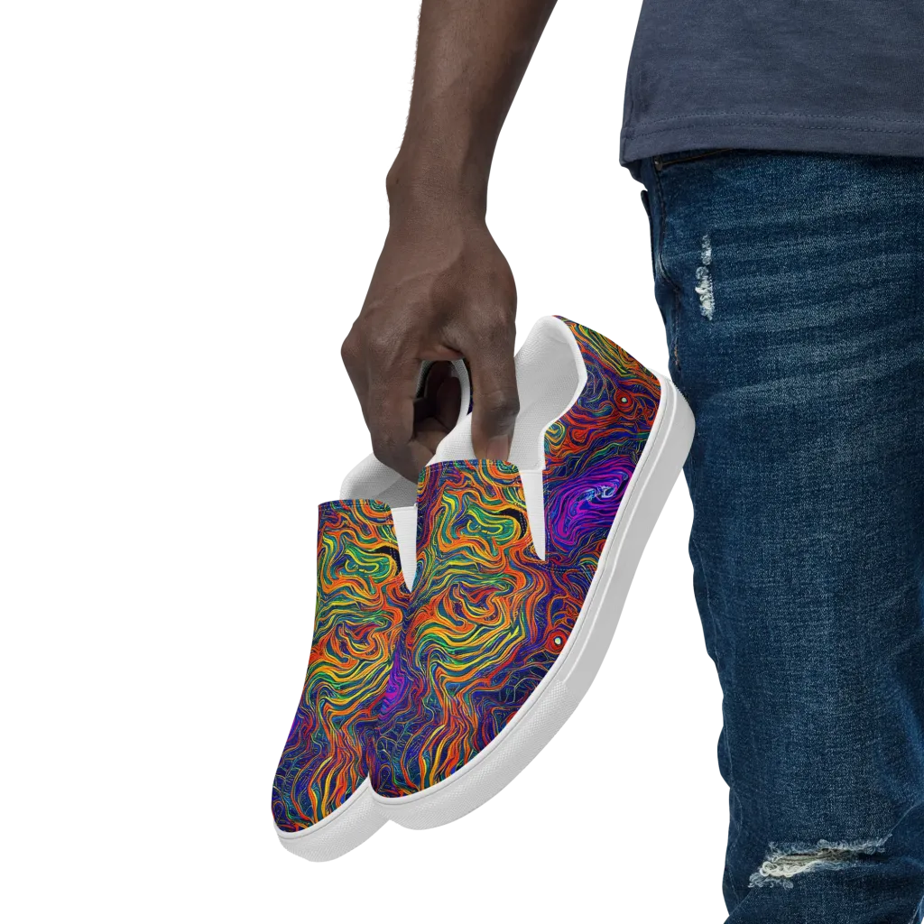 Neon Contours on Men's Slip-On Canvas Shoes — Left Front