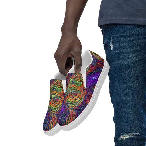 Neon Contours on a Men's Slip-On Canvas Shoes