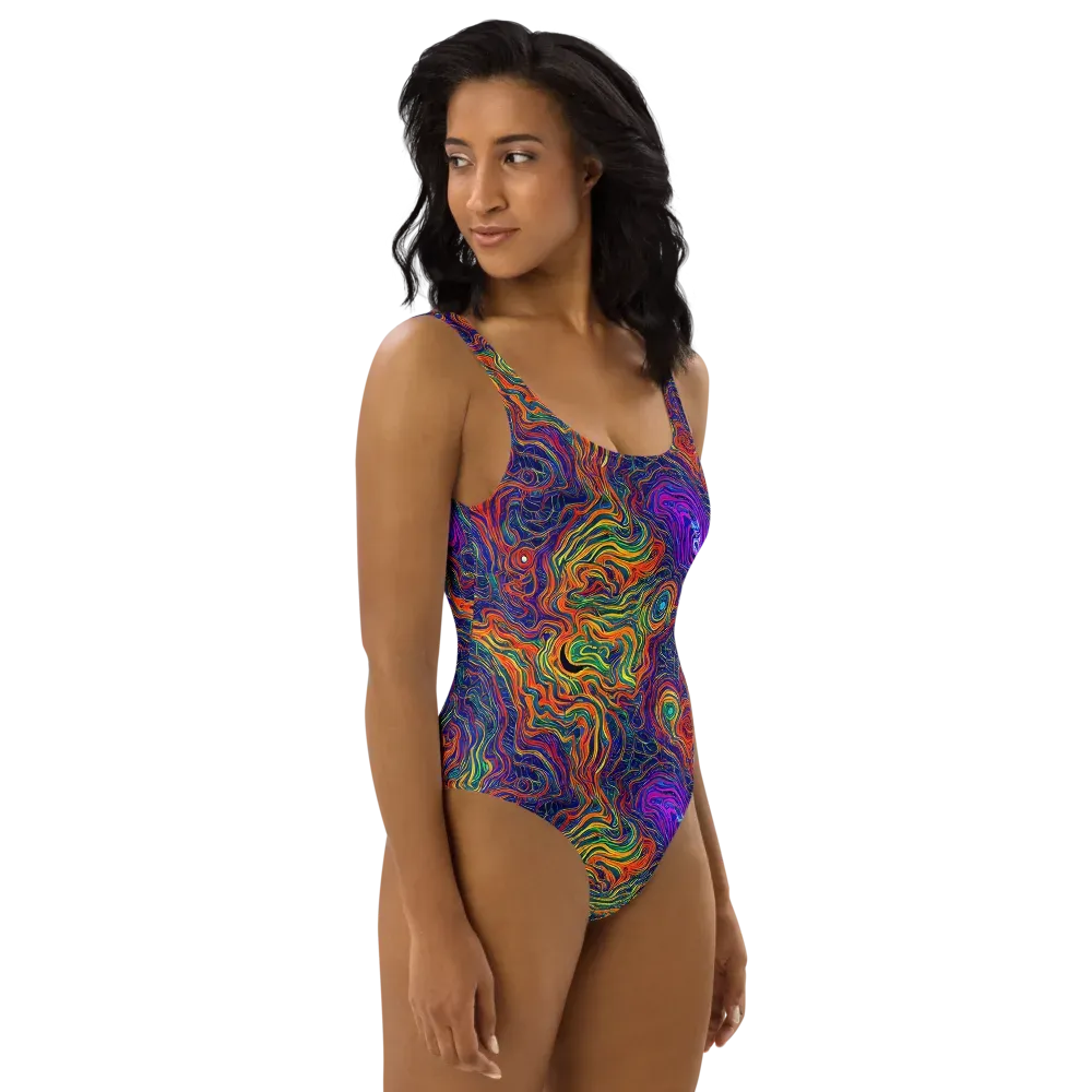 Neon Contours on One-Piece Swimsuit — Right