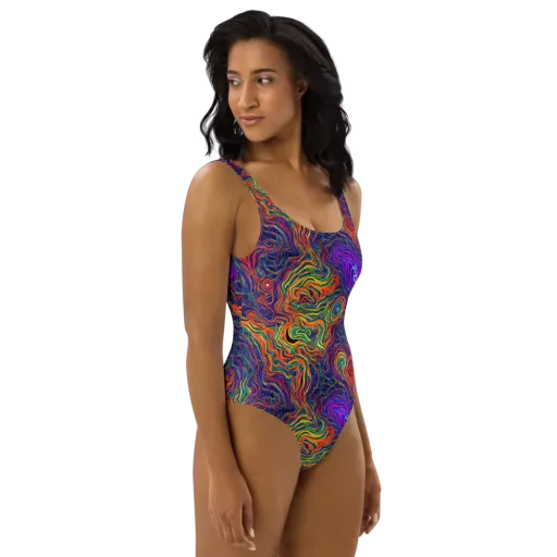Neon Contours on a One-Piece Swimsuit